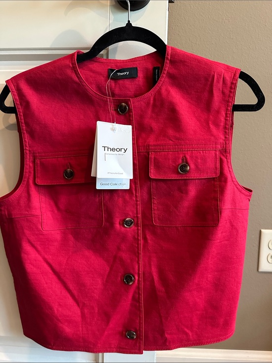 Theory Jackets & Blazers - Theory Red Sleeveless Button Down Trucker  Vest
